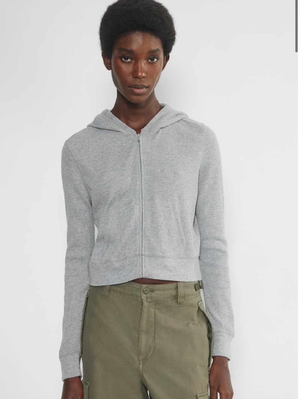 Aritzia TNA Waffle Cropped Zip-Up Hoodie